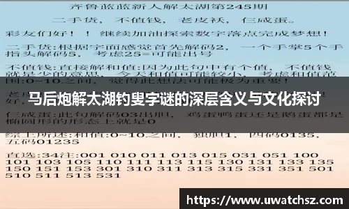 马后炮解太湖钓叟字谜的深层含义与文化探讨